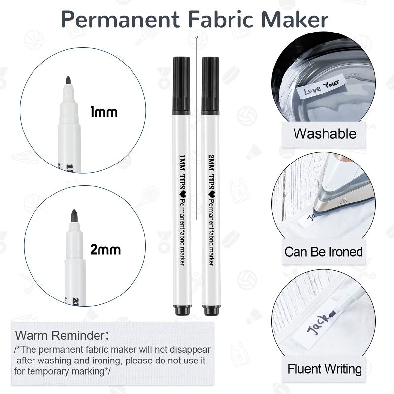 Tatuo 100 Pieces Writable Iron on Name Tags for Clothing, Personalized Name Fabric Labels Tags with 2 Pcs Permanent Marker for Nursing Home College Camp Day Care Uniforms - Image 4