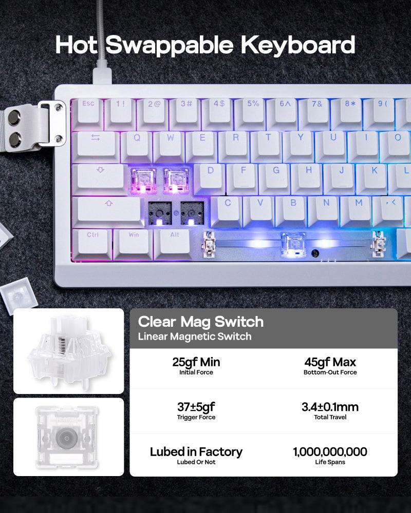 EPOMAKER HE68 Lite Hall Effect Gaming Keyboard, 8k Polling & 128K Scan Rate, 0.01mm Adjustable Trigger, 0.125ms Latency, 5-Layer Sound-Dampened, Snap Key, SOCD, A-RGB, Wired, Mac Software (White) - Image 5