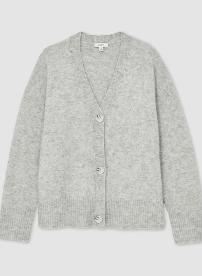 REISS Grey Robyn Wool-Blend Brushed Cardigan