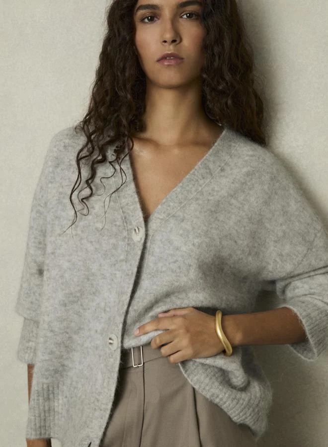 REISS Grey Robyn Wool-Blend Brushed Cardigan