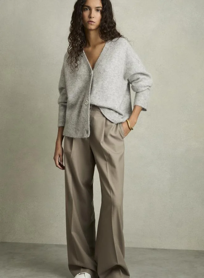 REISS Grey Robyn Wool-Blend Brushed Cardigan