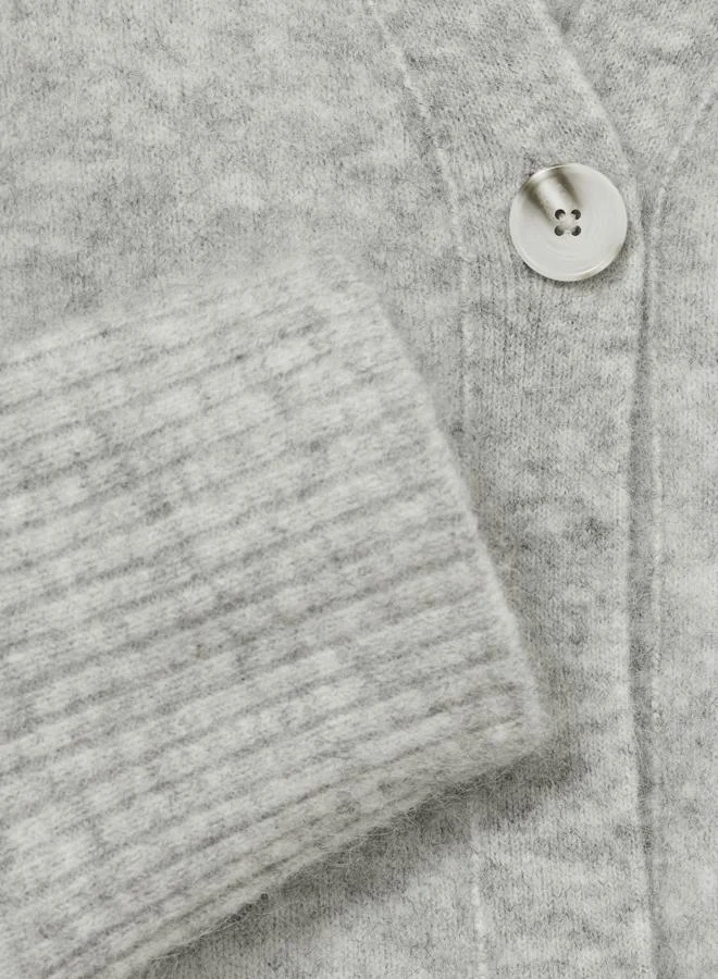 REISS Grey Robyn Wool-Blend Brushed Cardigan