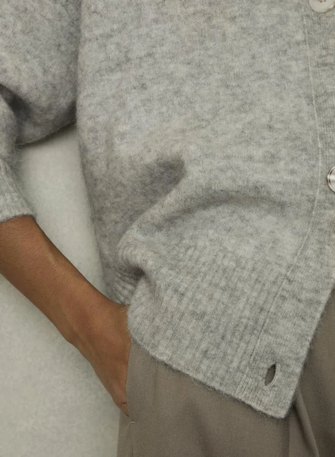 REISS Grey Robyn Wool-Blend Brushed Cardigan