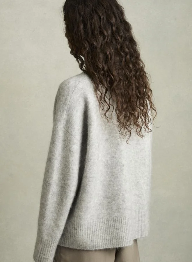 REISS Grey Robyn Wool-Blend Brushed Cardigan
