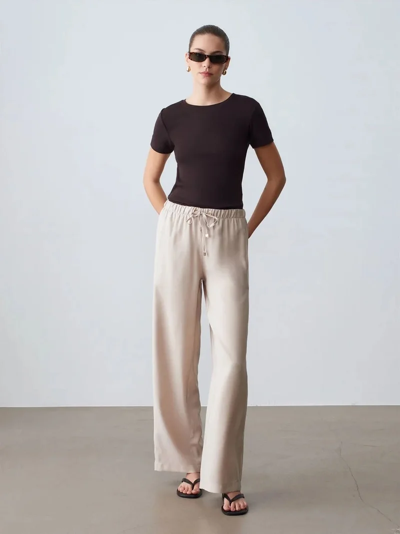 ديلفين Dilvin Wide-Leg Trousers With Elastic Drawstring Waist