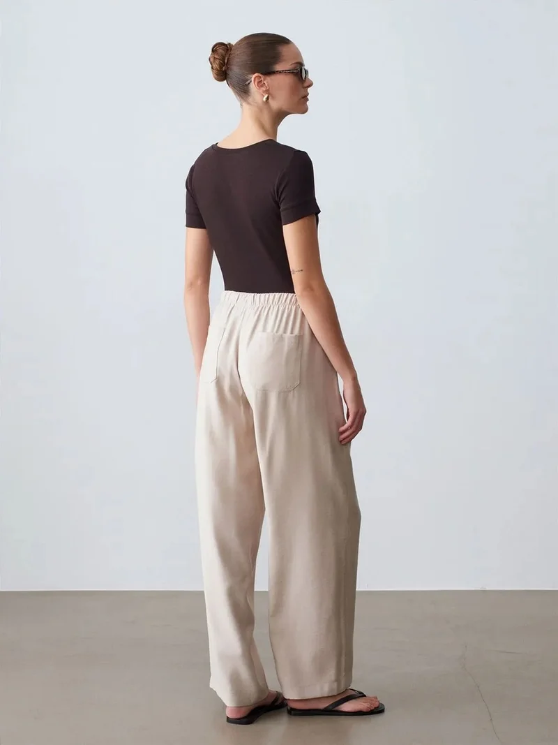 ديلفين Dilvin Wide-Leg Trousers With Elastic Drawstring Waist