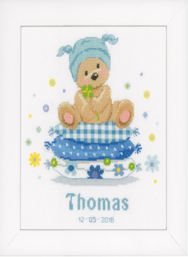 Vervaco Counted Cross Stitch Kit Bear On Pillow 9.6" x 8.8" - Image 1