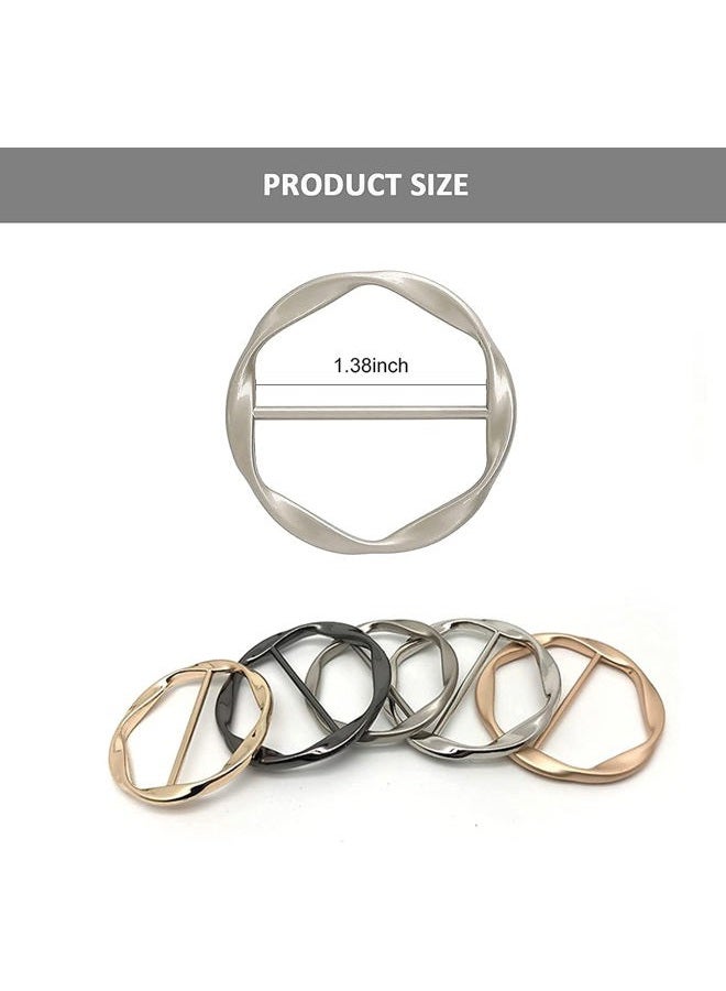Dhatmyc 2Pcs Silk Scarf Ring Clip For Women T-Shirt Tie Clips Clothing Wrap Holder Fashion Round Circle Belt Buckle (Gold+Silver) - Image 5
