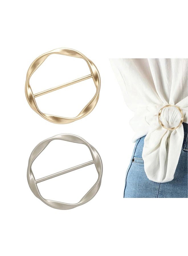 Dhatmyc 2Pcs Silk Scarf Ring Clip For Women T-Shirt Tie Clips Clothing Wrap Holder Fashion Round Circle Belt Buckle (Gold+Silver) - Image 1