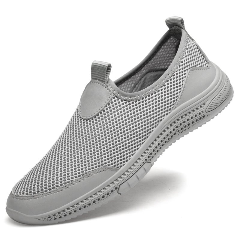 Men's Round Toe Mesh Men's Casual Shoes Sleeve Loafers Thin Breathable Flat Heel Casual Men's Shoes Hollow Fly Weaving - Image 2