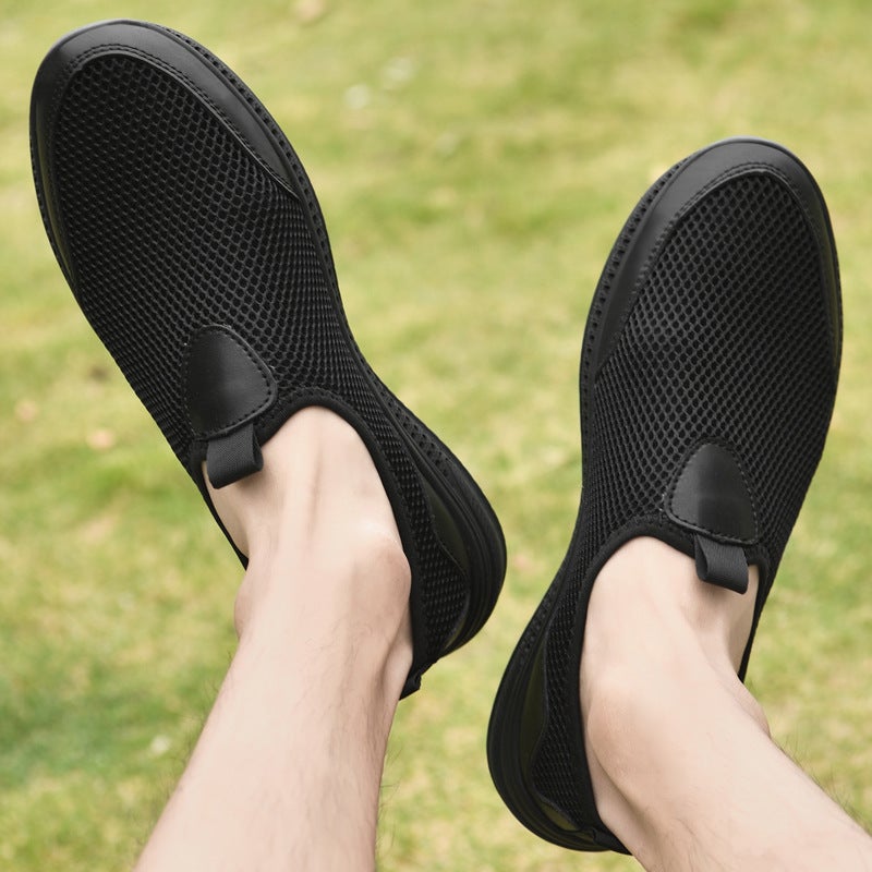 Men's Round Toe Mesh Men's Casual Shoes Sleeve Loafers Thin Breathable Flat Heel Casual Men's Shoes Hollow Fly Weaving - Image 5