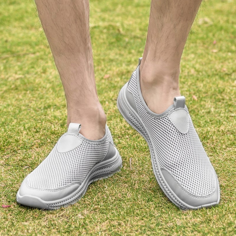 Men's Round Toe Mesh Men's Casual Shoes Sleeve Loafers Thin Breathable Flat Heel Casual Men's Shoes Hollow Fly Weaving - Image 3