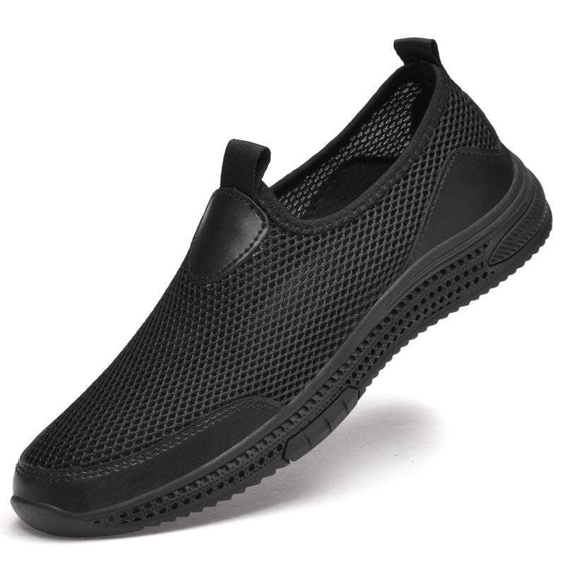 Men's Round Toe Mesh Men's Casual Shoes Sleeve Loafers Thin Breathable Flat Heel Casual Men's Shoes Hollow Fly Weaving - Image 1