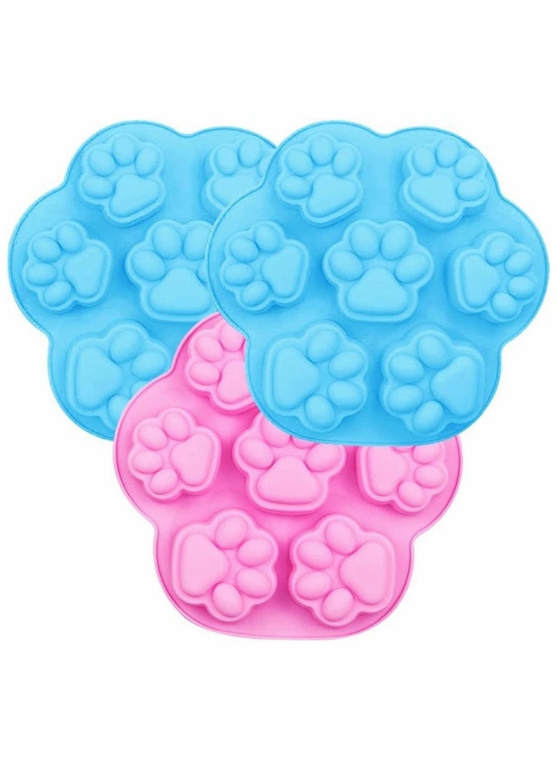Excefore قوالب شوكولاتة سيليكون، 3 قطع قوالب خبز شكل كف حيوان أليف غير لاصقة، قوالب حلوى مجمدة للكلاب، قوالب مكعبات ثلج، تزيينات كعك، مستلزمات صناعة الصابون، قوالب ذوبان الشمع - أزرق، وردي - Image 1