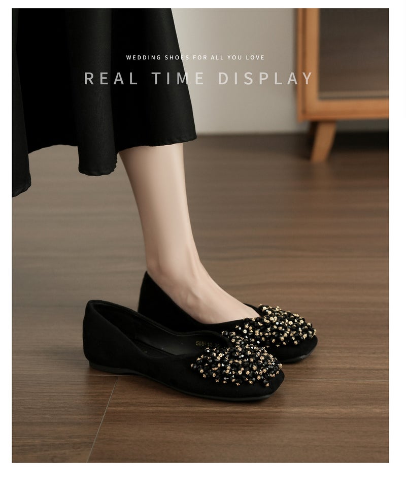 Women's Fleece-Lined Square Toe Faux Suede Slingback Shoes with Hidden Heel, Handcrafted - Image 4