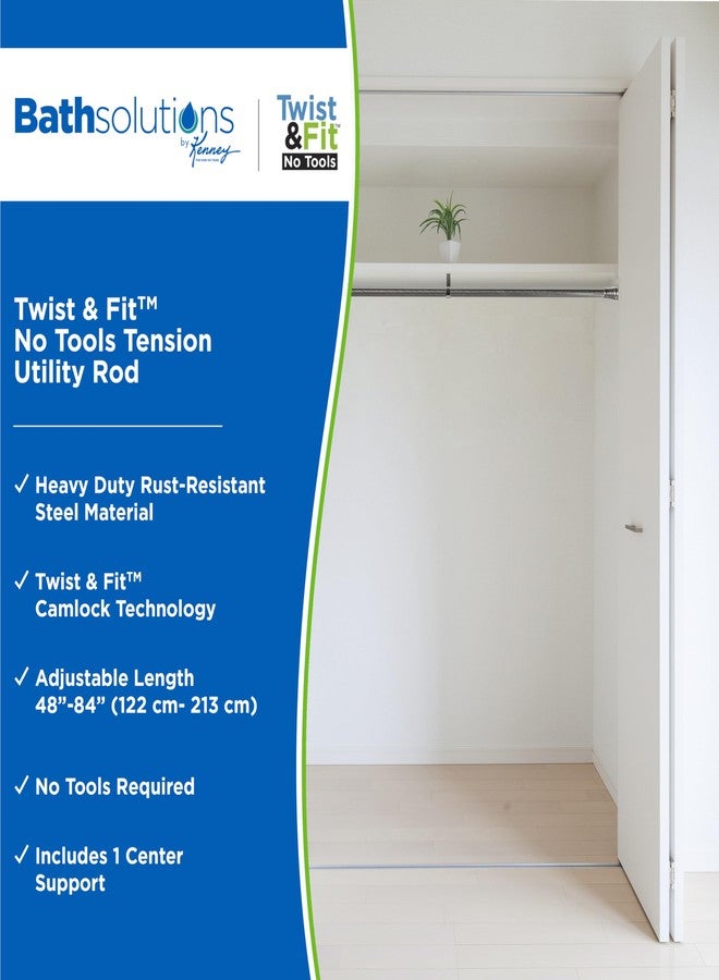 Kenney KNUTLYLC/18R Twist & Fit Easy Install Camlock Tension Shower Rod, Curtain Rod, or Closet Rod with Non-Slip Ends, 48-84" Adjustable Length, Brushed Nickel, 1" Diameter Rust Resistant Steel Tube - Image 2