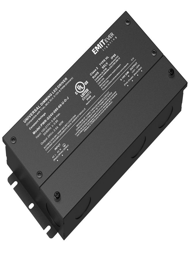 Emitever 60W Dimmable LED Driver, 24V Triac Dimmable Power Supply, AC to DC Converter for LED Light, Compatible with Lutron and Leviton Dimmer, Waterproof IP67 and UL Listed, Class 2 - Image 1