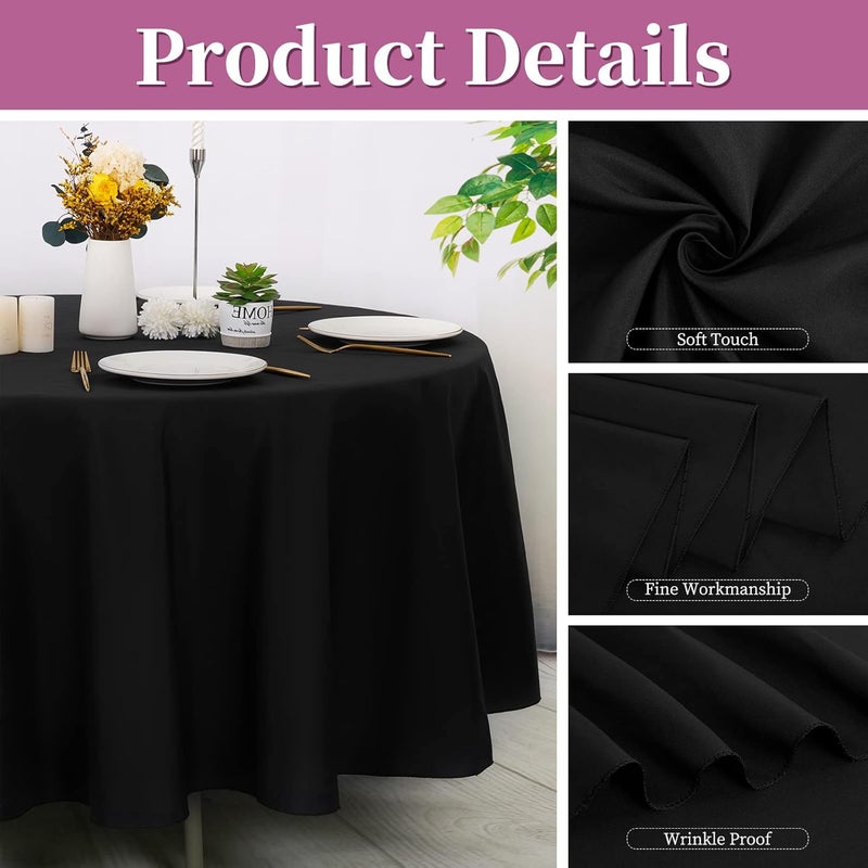 FXKS 4 Packs Black Round Table Cloth 90 Inch Circular Table Cloth, Stain and Resistant Washable Polyester Round Tablecloth Table Cover for Wedding Parties Banquet Reception Gift Table - Image 5