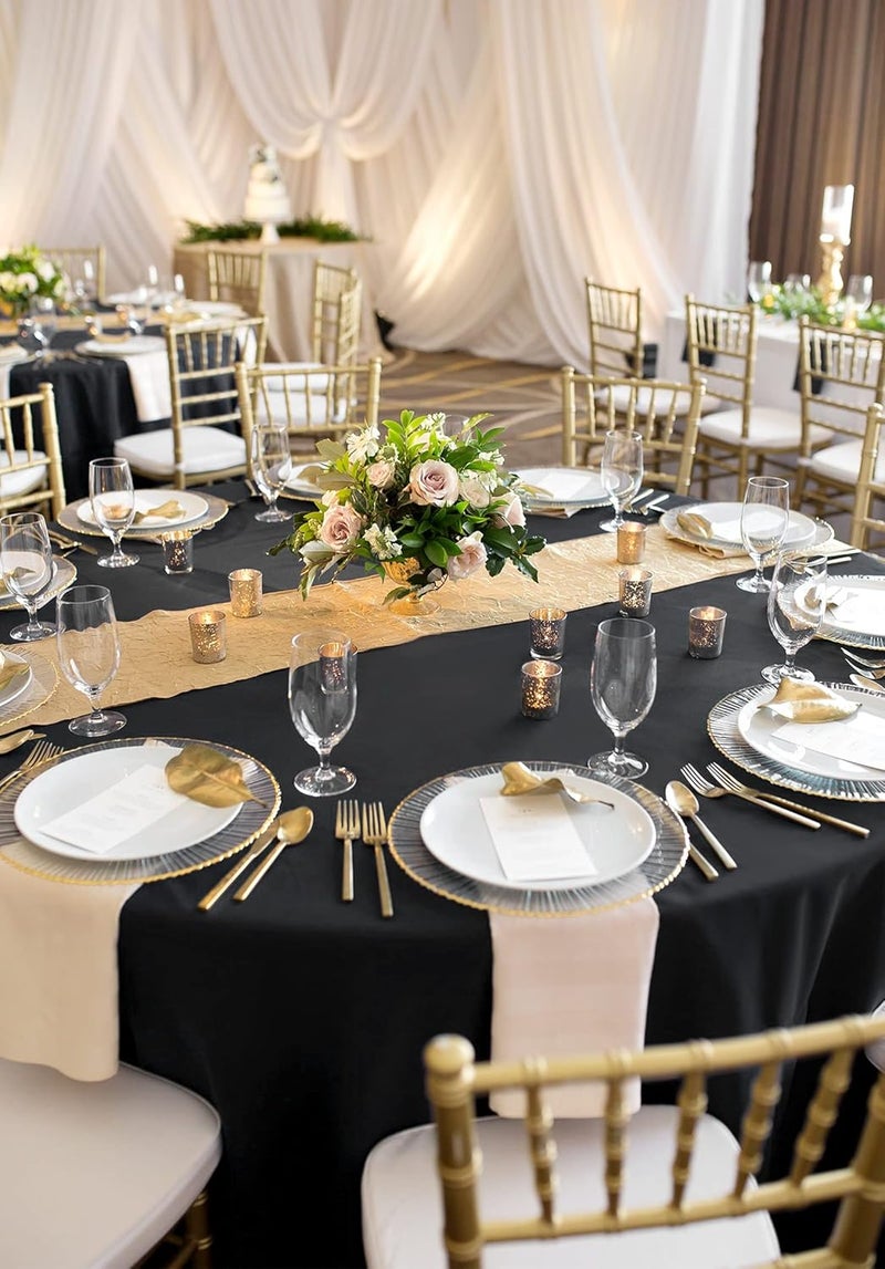 FXKS 4 Packs Black Round Table Cloth 90 Inch Circular Table Cloth, Stain and Resistant Washable Polyester Round Tablecloth Table Cover for Wedding Parties Banquet Reception Gift Table - Image 2