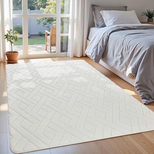 Macgace Ultra Soft Cream White Area Rug for Bedroom 4x6 Modern Geometric Shag Rugs with Nonslip Backing for Living Room Washable Fuzzy Carpet for Cozy Kids Room Nursery - Image 3