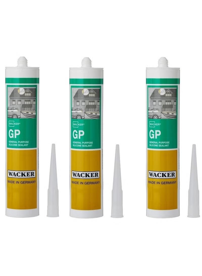 WACKER - 3 Piece Wacker Germany Silicone Sealant General Purpose GP White 280 ml - Image 1