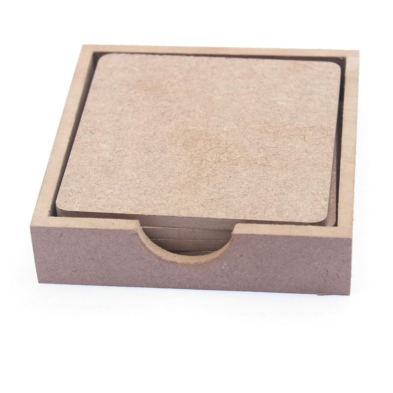 IVEI MDF DIY Coasters with Holder Stand - MDF Plain Wooden Coasters & Holder Blank Cutouts for Painting, Sheet Craft, Decoupage, Resin Art Work & Decoration (Square with Holder) - Image 1