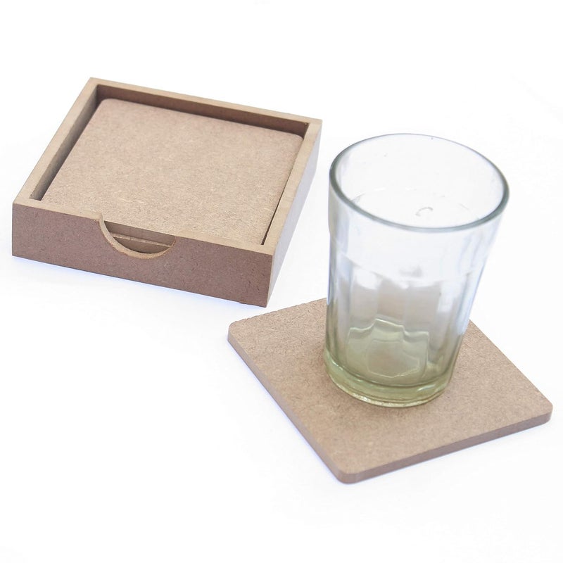 IVEI MDF DIY Coasters with Holder Stand - MDF Plain Wooden Coasters & Holder Blank Cutouts for Painting, Sheet Craft, Decoupage, Resin Art Work & Decoration (Square with Holder) - Image 3
