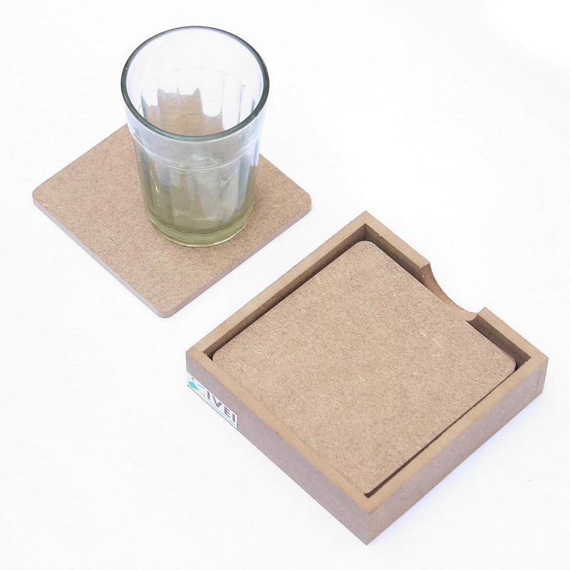IVEI MDF DIY Coasters with Holder Stand - MDF Plain Wooden Coasters & Holder Blank Cutouts for Painting, Sheet Craft, Decoupage, Resin Art Work & Decoration (Square with Holder) - Image 2