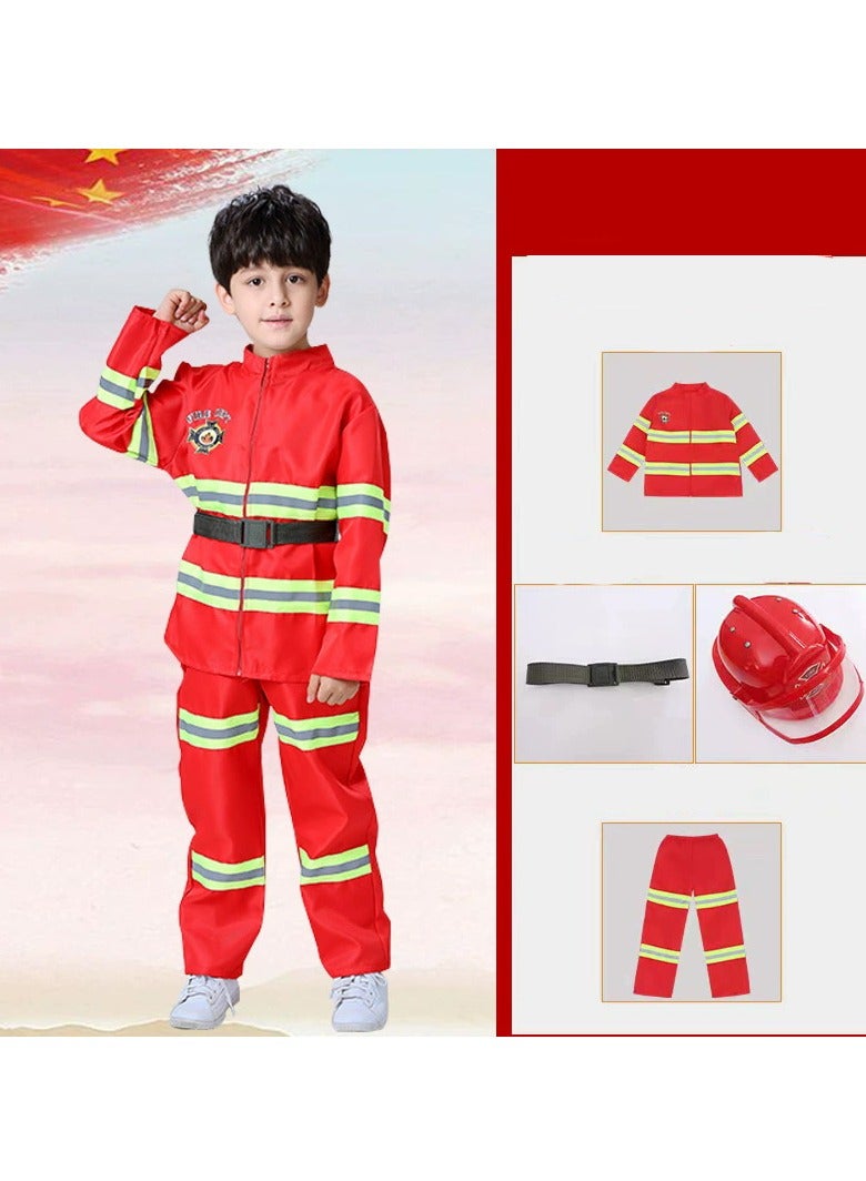 4 Piece Set Fireman Costume for Kids, Firefighter Costume Role-Playing Pretend Play Halloween Costume Fancy Dress Outfit for Dress Up Party - Image 1