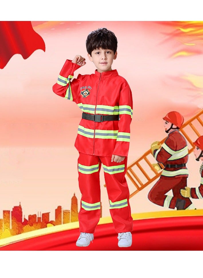 4 Piece Set Fireman Costume for Kids, Firefighter Costume Role-Playing Pretend Play Halloween Costume Fancy Dress Outfit for Dress Up Party - Image 2