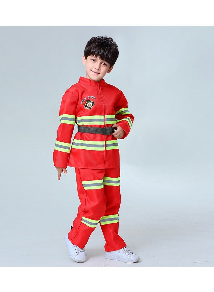 4 Piece Set Fireman Costume for Kids, Firefighter Costume Role-Playing Pretend Play Halloween Costume Fancy Dress Outfit for Dress Up Party - Image 3