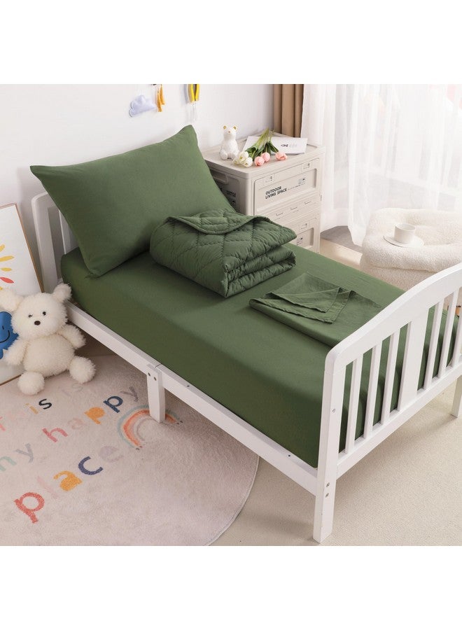 NTBAY Toddler Bedding Set - 4 Piece Soft and Breathable Crib Bedding Set for Boys and Girls, Includes Quilted Comforter, Fitted Sheet, Flat Top Sheet and Envelope Pillowcase, Olive Green - Image 1
