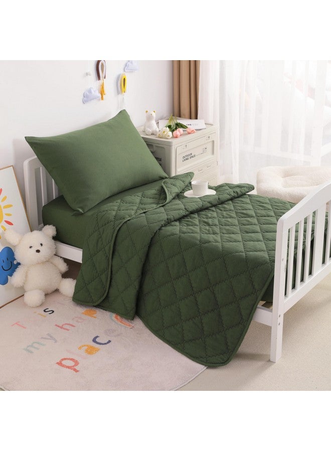NTBAY Toddler Bedding Set - 4 Piece Soft and Breathable Crib Bedding Set for Boys and Girls, Includes Quilted Comforter, Fitted Sheet, Flat Top Sheet and Envelope Pillowcase, Olive Green - Image 4