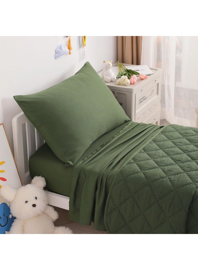 NTBAY Toddler Bedding Set - 4 Piece Soft and Breathable Crib Bedding Set for Boys and Girls, Includes Quilted Comforter, Fitted Sheet, Flat Top Sheet and Envelope Pillowcase, Olive Green - Image 5