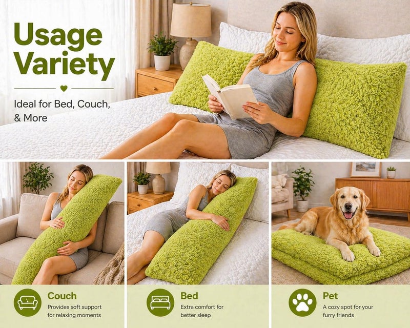 Reafort Ultra Soft Sherpa Body Pillow Cover/Case with Zipper Closure 21"x54" (21"x54" Body Pillow Cover, Lime) - Image 5