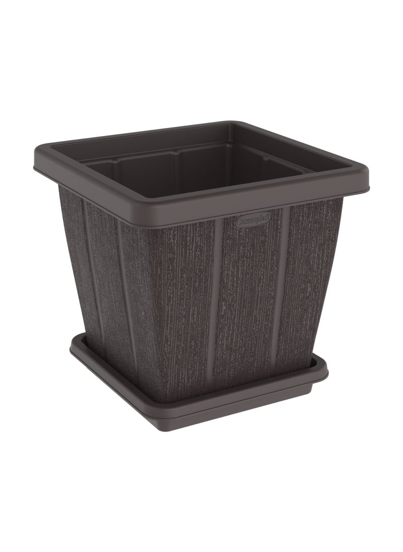 Cosmoplast 45L Cedargrain Square Planter with Tray  - Image 1