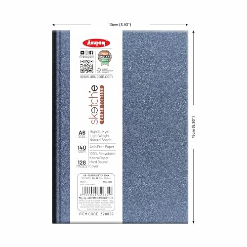 Anupam Earth Sketche Drawing Book A6 | 100% Recycled Hardbound Cove Book | 140 GSM | Acid Free 65 Sheets / 128 Pages | Drawing Sketchbook for Artists and Students | for Dry Techniques - Image 2