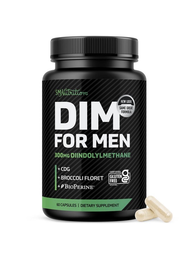 SMNutrition - DIM 300mg For Men, Estrogen Blocker & Aromatase Inhibitor | Men’s Hormone Balance & Fitness Booster Supplement with Diindolylmethane Plus CDG & Sulforaphane for Mens Health | Gluten-Free | 60 Capsules - Image 1