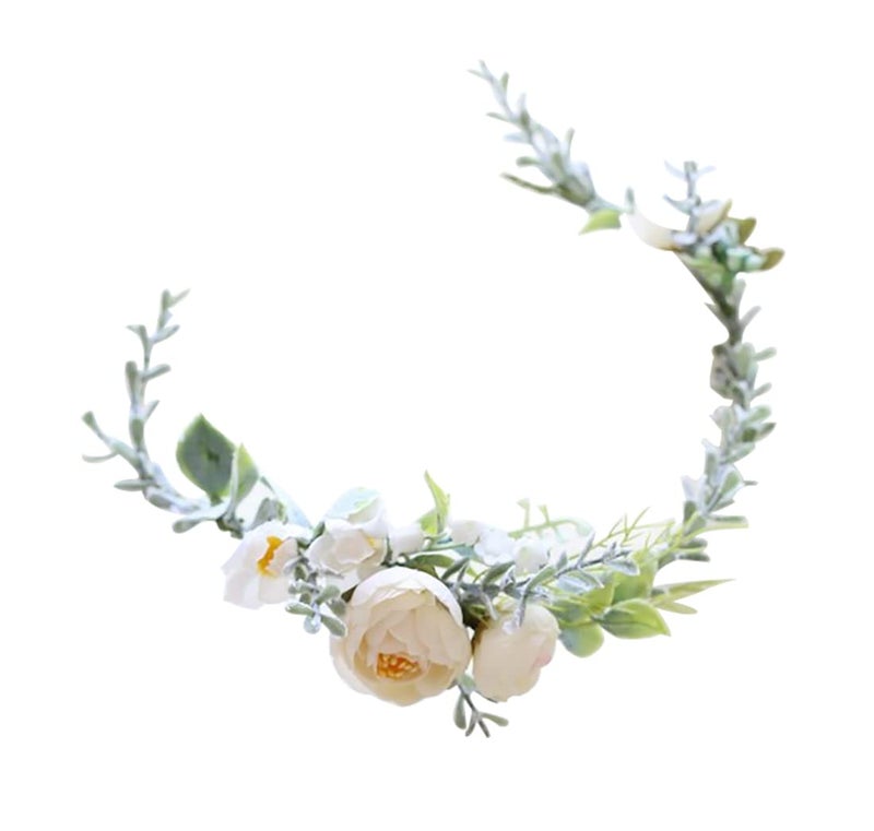 FIDDY898 Flower Crown Greenery Boho Headband Festival Wedding Flower Girl Headpiece Wreath Photo Hair Prop Headpiece - Image 1