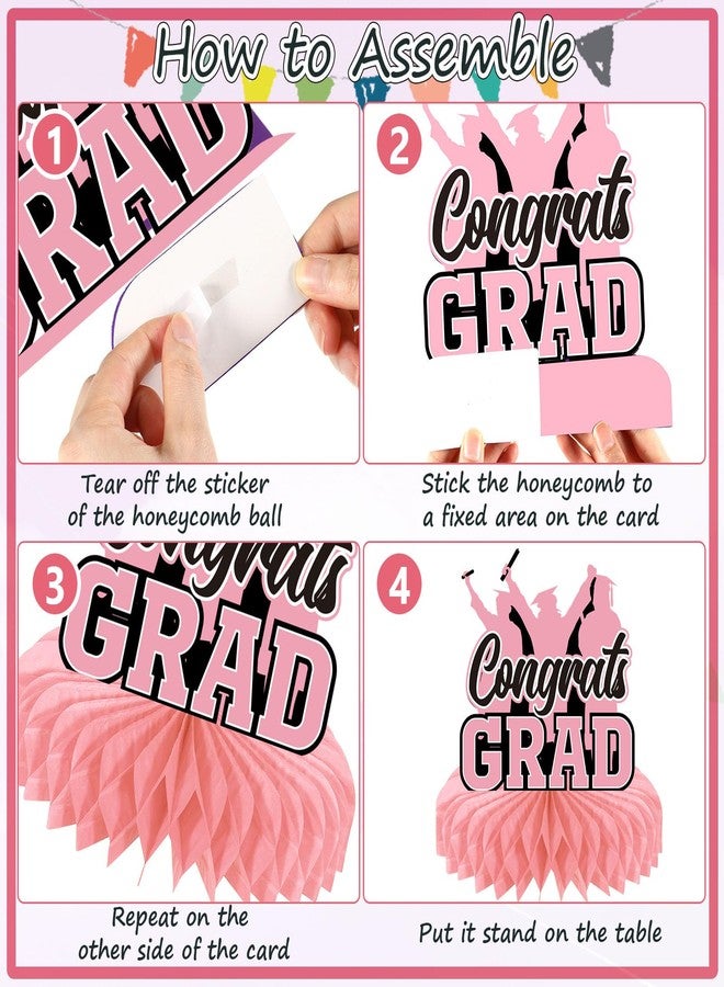 Yisong 9 Pieces 2026 Graduation Party Table Decorations Class of 2026 Congrats Graduation Centerpieces for Tables Congratulate Honeycomb Centerpiece Topper for Grad Party Supplies (Pink, Black) - Image 4