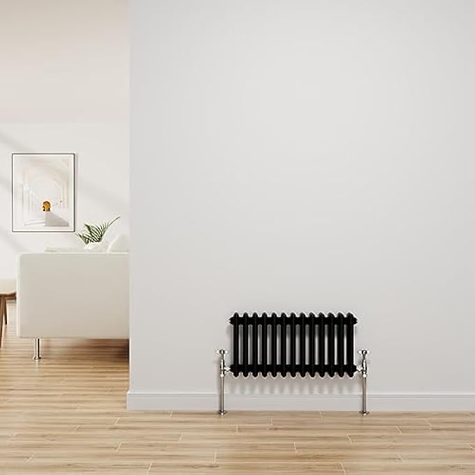 NRG TRADITIONAL RADIATOR BLACK CAST IRON 2 COLUMN HORIZONTAL CENTRAL HEATING BATHROOM RADIATORS 300X605MM - Image 2