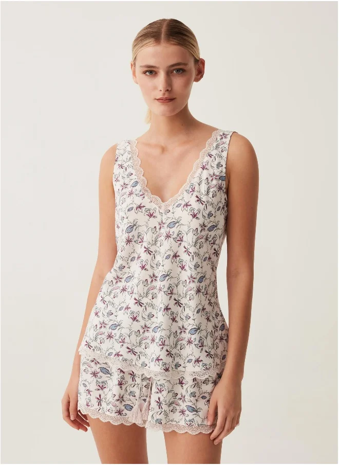 Ovs Floral pyjama top with lace