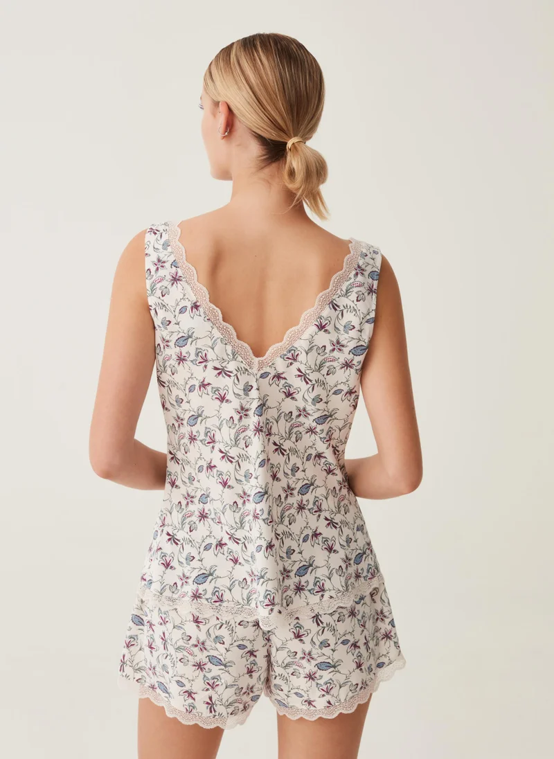 Ovs Floral pyjama top with lace
