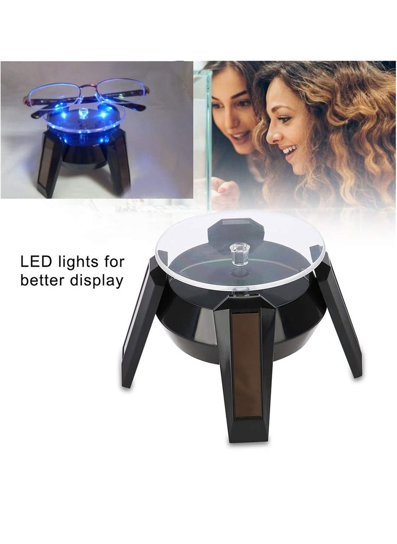 Generic - Black Solar Powered Jewelry Phone Watch Rotating Display Stand Turn Table with LED Light - Image 1
