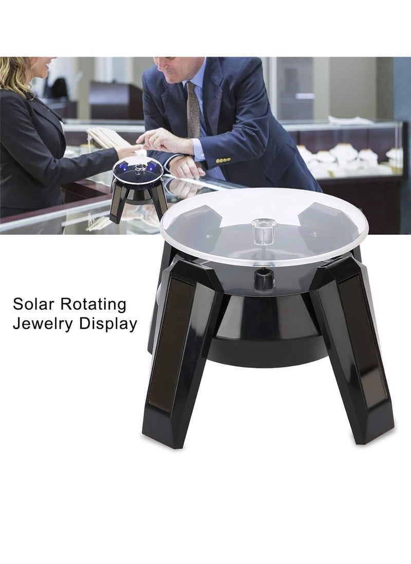 Generic - Black Solar Powered Jewelry Phone Watch Rotating Display Stand Turn Table with LED Light - Image 1