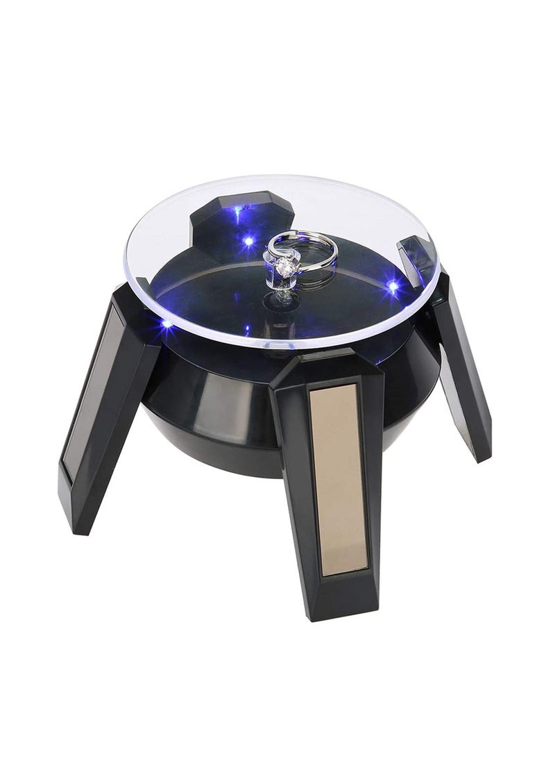 Generic - Black Solar Powered Jewelry Phone Watch Rotating Display Stand Turn Table with LED Light - Image 1