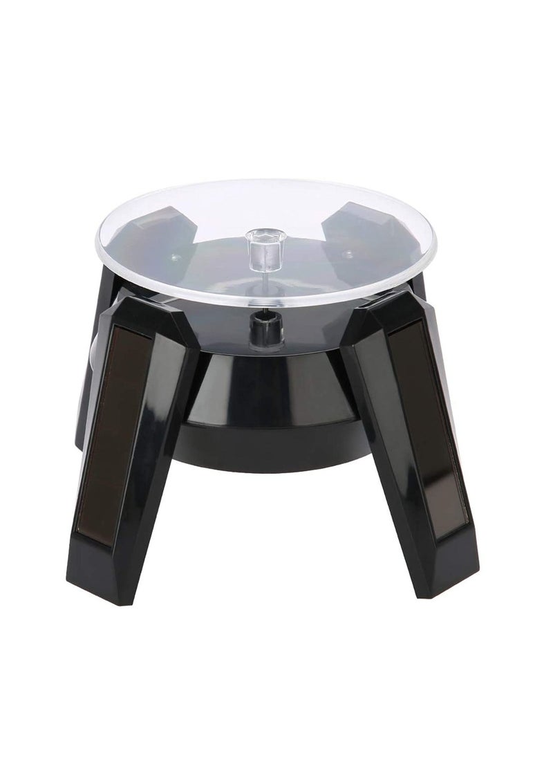 Generic - Black Solar Powered Jewelry Phone Watch Rotating Display Stand Turn Table with LED Light - Image 1