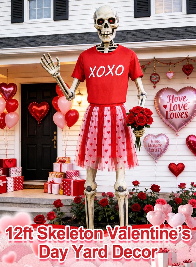 PAMASE Valentines Day 12 Foot Skeleton Outfits - Easy to Put on, Top with Zipper, Tulle Skirt with Ties, 12 FT Giant Skeleton Clothes Accessories for Outdoor Yard Lawn Decor (2Pcs) - Image 4