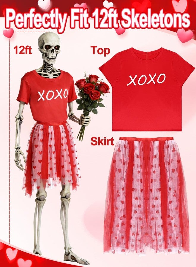 PAMASE Valentines Day 12 Foot Skeleton Outfits - Easy to Put on, Top with Zipper, Tulle Skirt with Ties, 12 FT Giant Skeleton Clothes Accessories for Outdoor Yard Lawn Decor (2Pcs) - Image 2