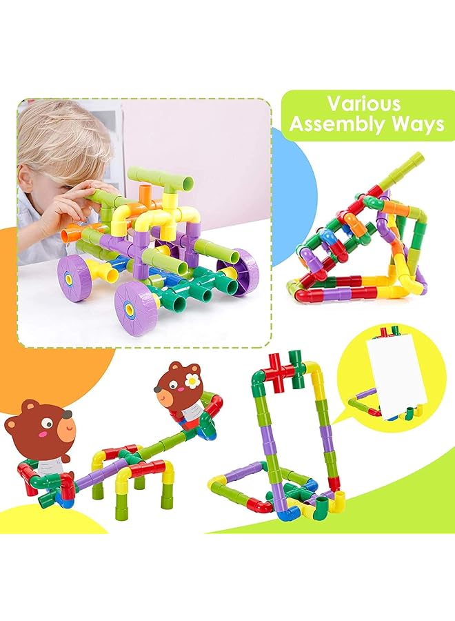 مومو بير 72 قطعة من مكعبات بناء الأنابيب، لعبة تجميع السيارات، لعبة بناء للأطفال بعمر 3 سنوات - Image 2
